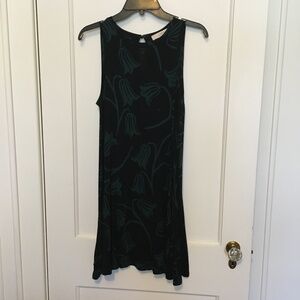Ann Taylor Loft Black & Dark Green Bellflower print small